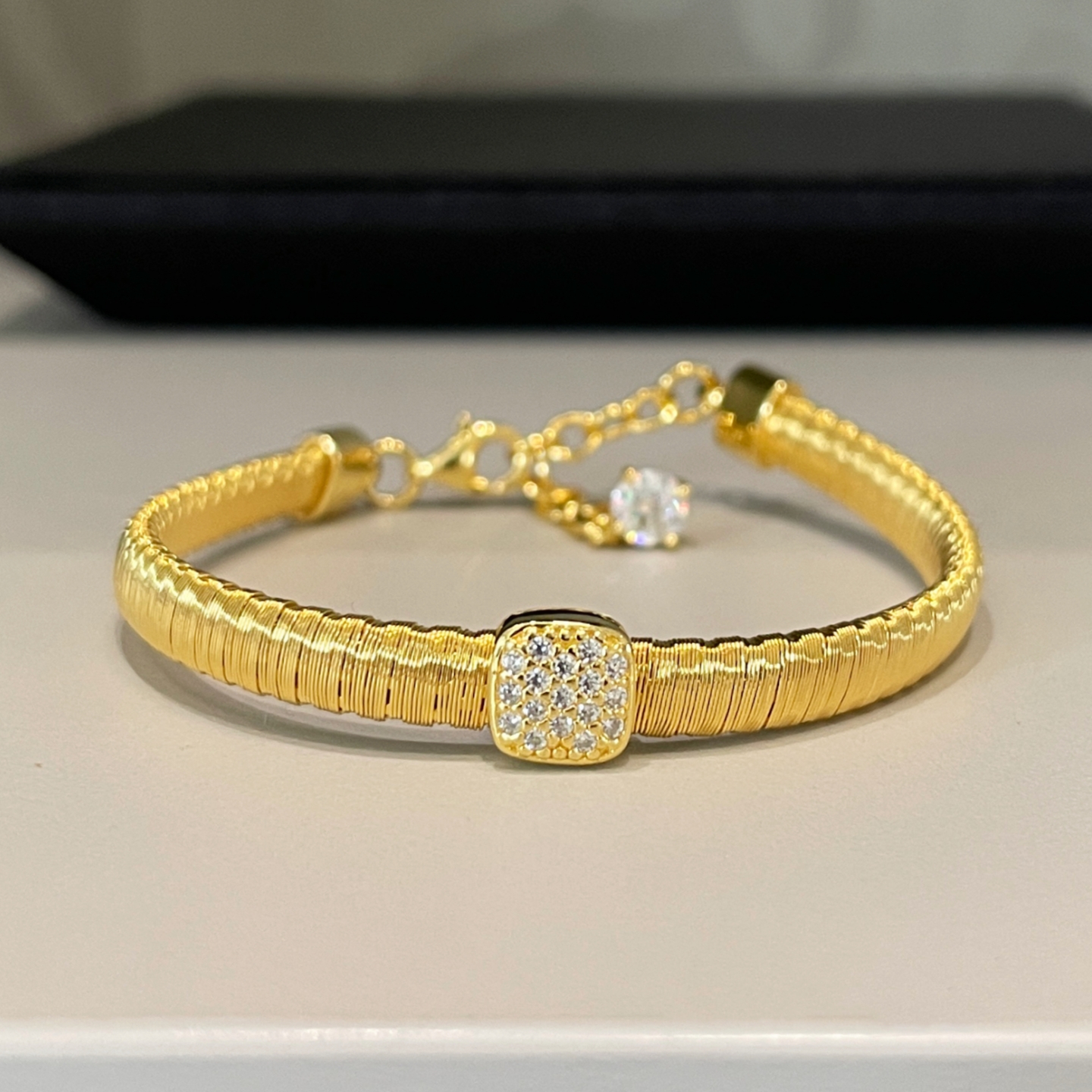 金铉线方形围镶手链软手镯女银饰