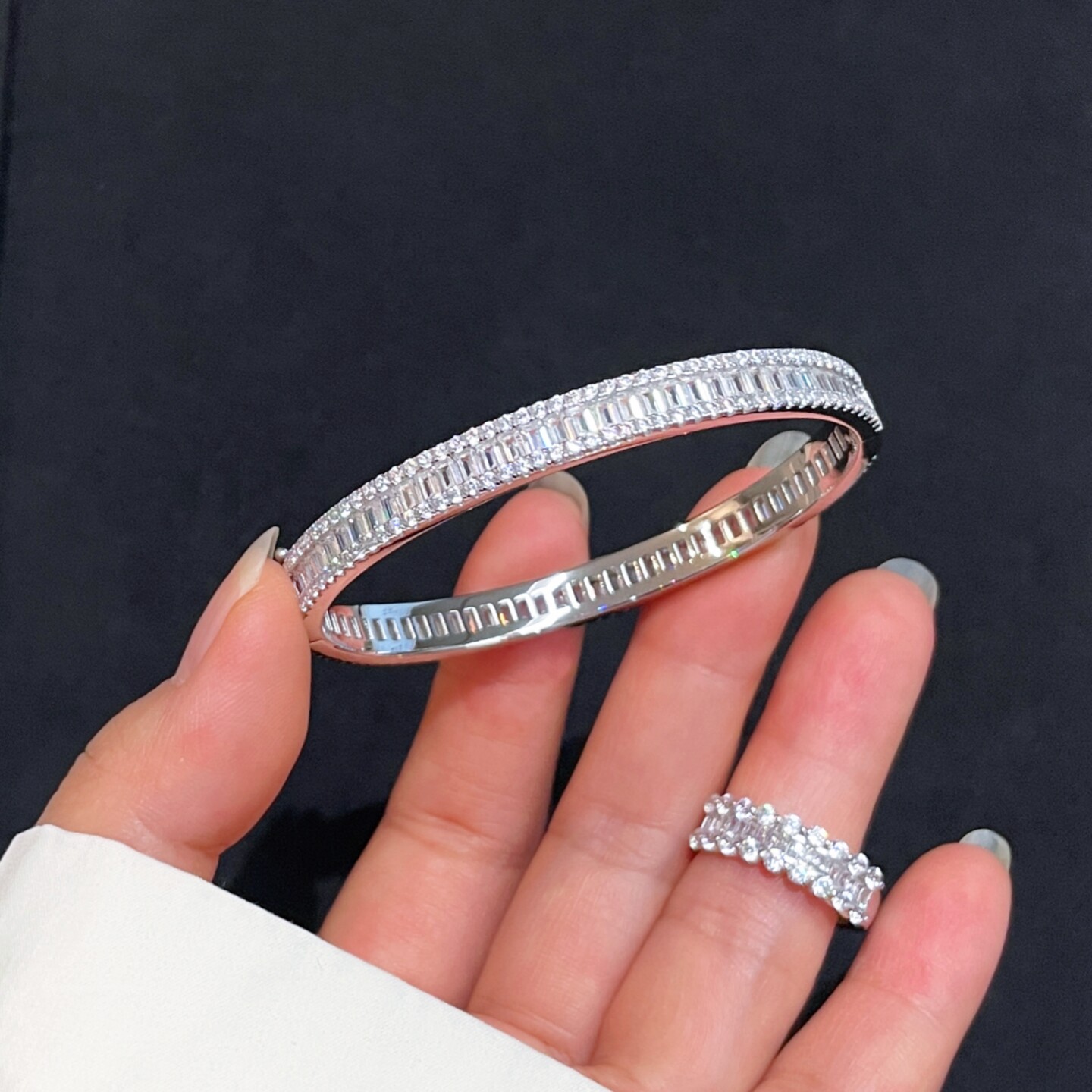 豪镶满天星手镯T方密镶满钻排钻手镯女925纯银精致百搭轻奢千金风