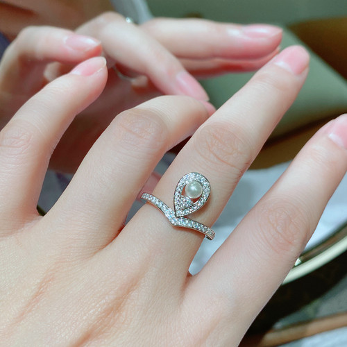 4mm约瑟芬皇冠珍珠戒指女925银