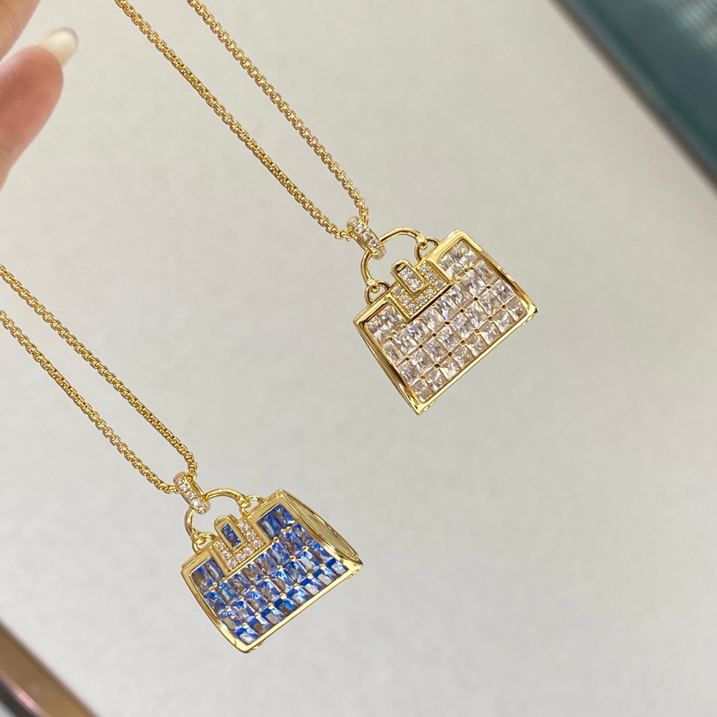 满钻立体山茶花包包项链女925银