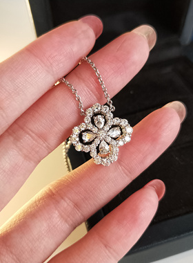 落落大方loop花园系列四瓣花形钻石锁骨链项链女925纯银镀18K白金