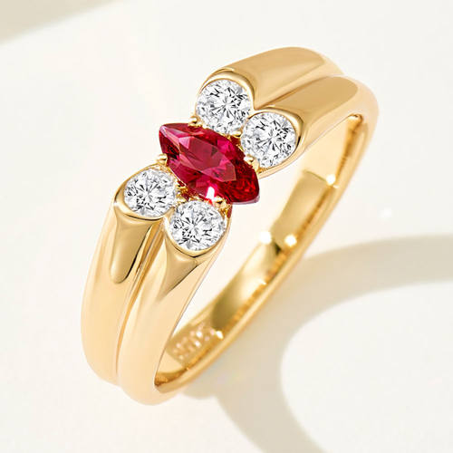 中古马眼钻红宝石蝴蝶戒指女925