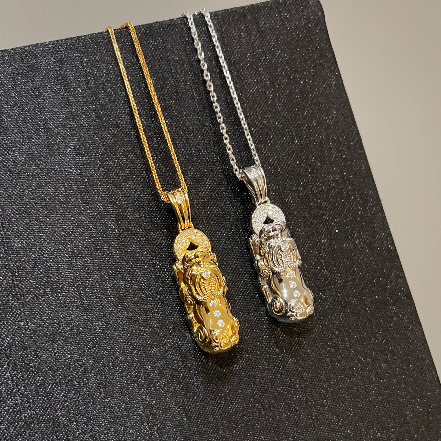 平安财气吸金小铜钱貔貅吊坠项链女925银镀18K金重工款休闲随意