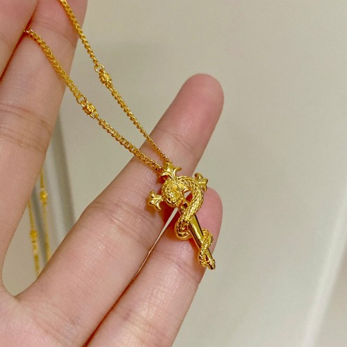 金色灵蛇权杖项链女925银镀金