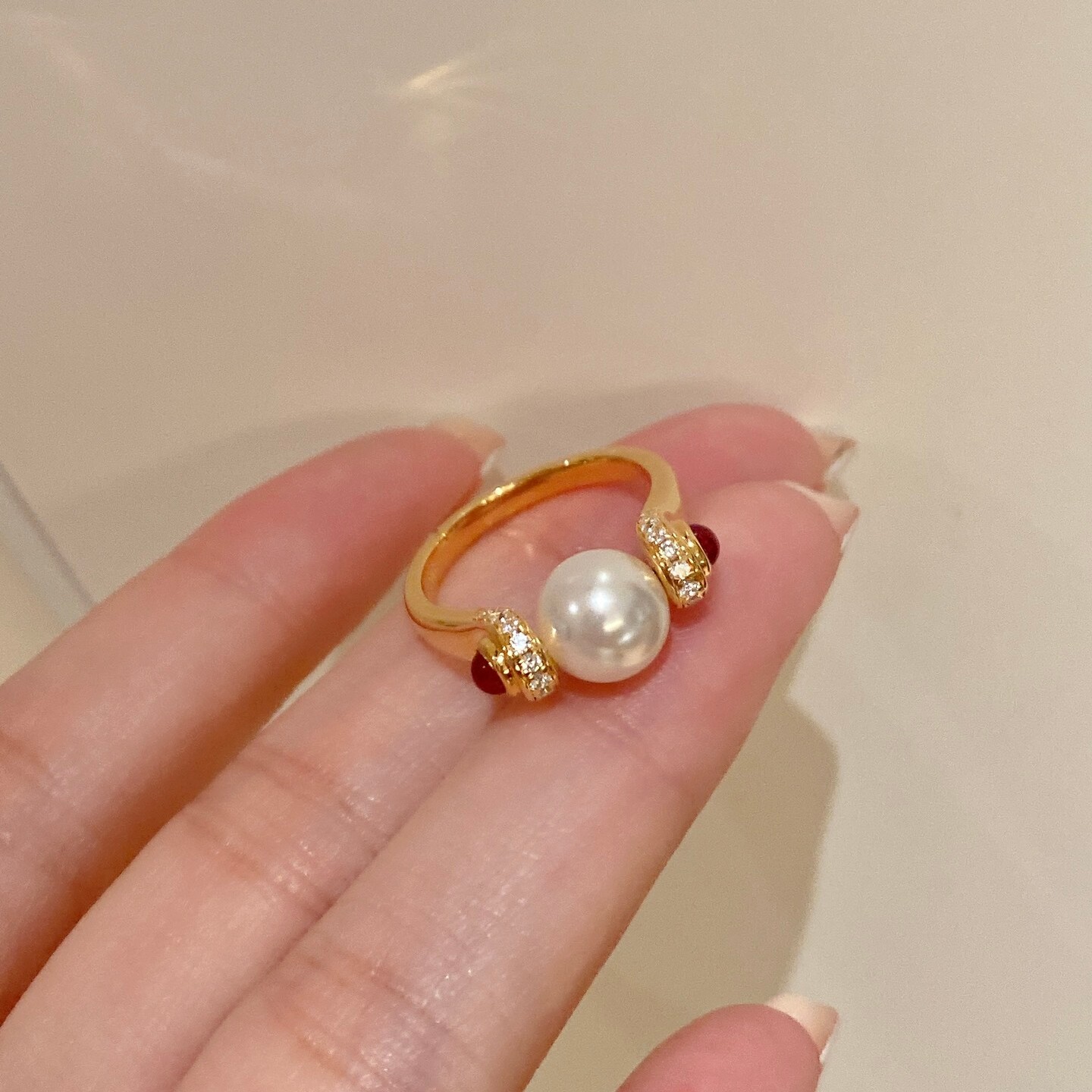 素面红刚玉转运珍珠戒指女925银