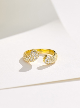 可爱豹富两个满镶豹子爪爪戒指女