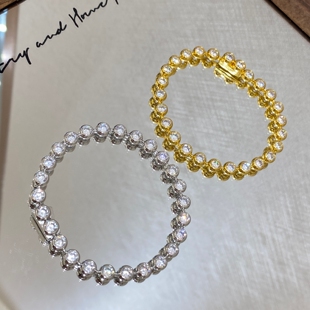 经典基础款20分圆形气泡仿真钻石手链女925纯银镀18K黄金色高碳钻