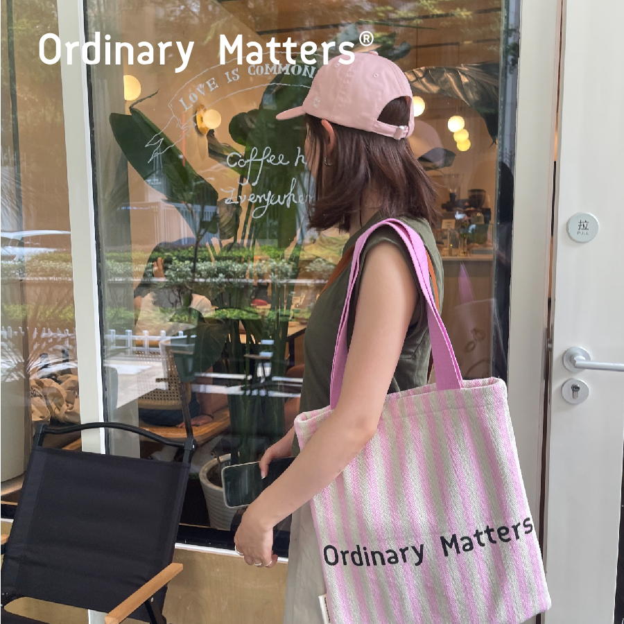 ummroom设计商店OrdinaryMatters粉色条纹芭比乐园厚实托特帆布包