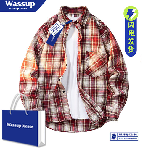 WASSUP秋季新款宽松休闲格子衬衫
