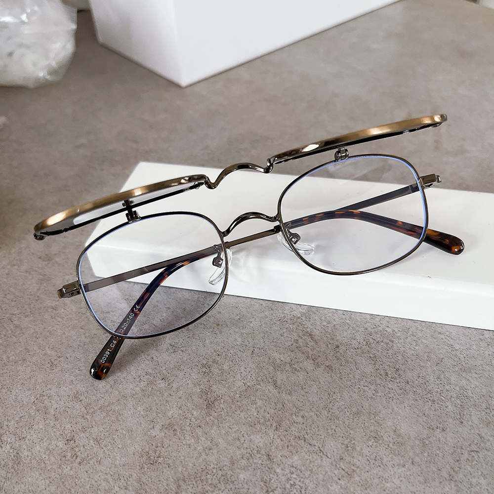 日韩复古金丝线金属翻盖偏光太阳镜小框方形眼镜架男近视可配度数