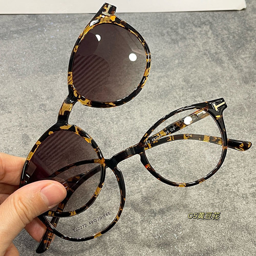 日系复古小圆框二合一磁吸眼镜架