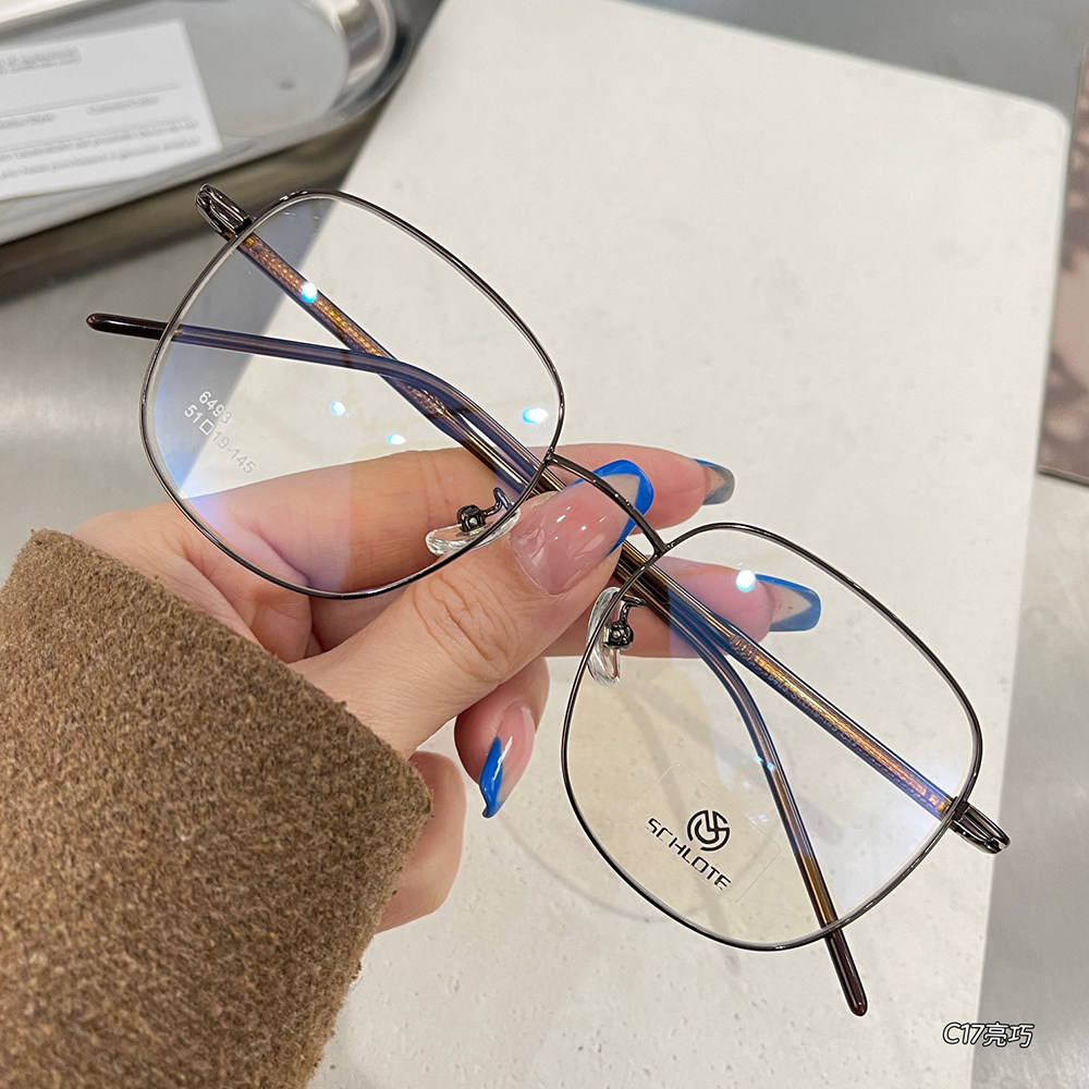 多边形金丝线合金板材镜腿眼镜框男女圆脸可配度数近视眼镜防蓝光