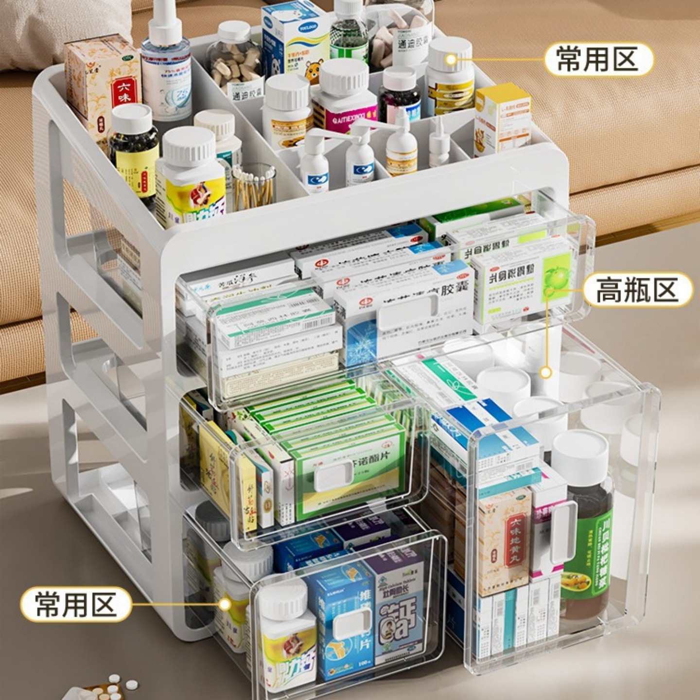 药箱家庭装药品收纳盒医药箱家用大容量多层抽屉式药物整理便携