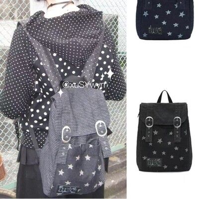 hugyourskin韩国小众女包25春Y2K波点条纹星星牛仔双肩包书包背包