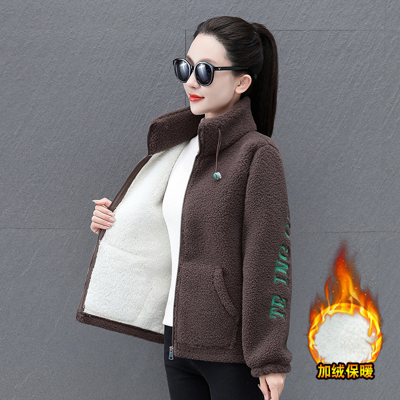 2025新款妈妈装颗粒绒秀花运动卫衣外套中老年女装羊羔绒加绒棉衣