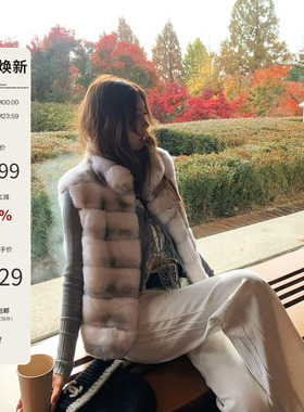 Mas Mash 莫奈花园 进口亲紫蓝龙猫獭兔皮草马甲背心外套叠穿冬