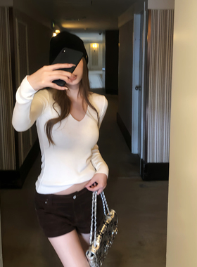 Mas Mash  绵羊毛V领百搭内搭打底衫女修身显瘦简约时尚上衣毛衣