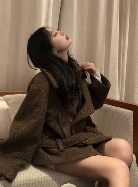 Mas Mash 金敏喜大衣2.0双色定染圈圈羊毛毛呢外套女秋冬腰带外套