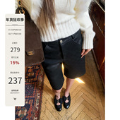 时尚 Mas 百搭 直筒菱格纹皮中裤 女宽松廓形显瘦五分裤 Mash 漫步者