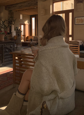 Mas Mash 长款开衫外套女秋季高比例马海毛秋冬款西装领复古毛衣