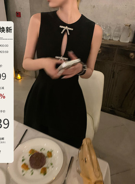 Mas Mash生日裙子女春夏西装礼服裙收腰镂空水钻蝴蝶结背心连衣裙