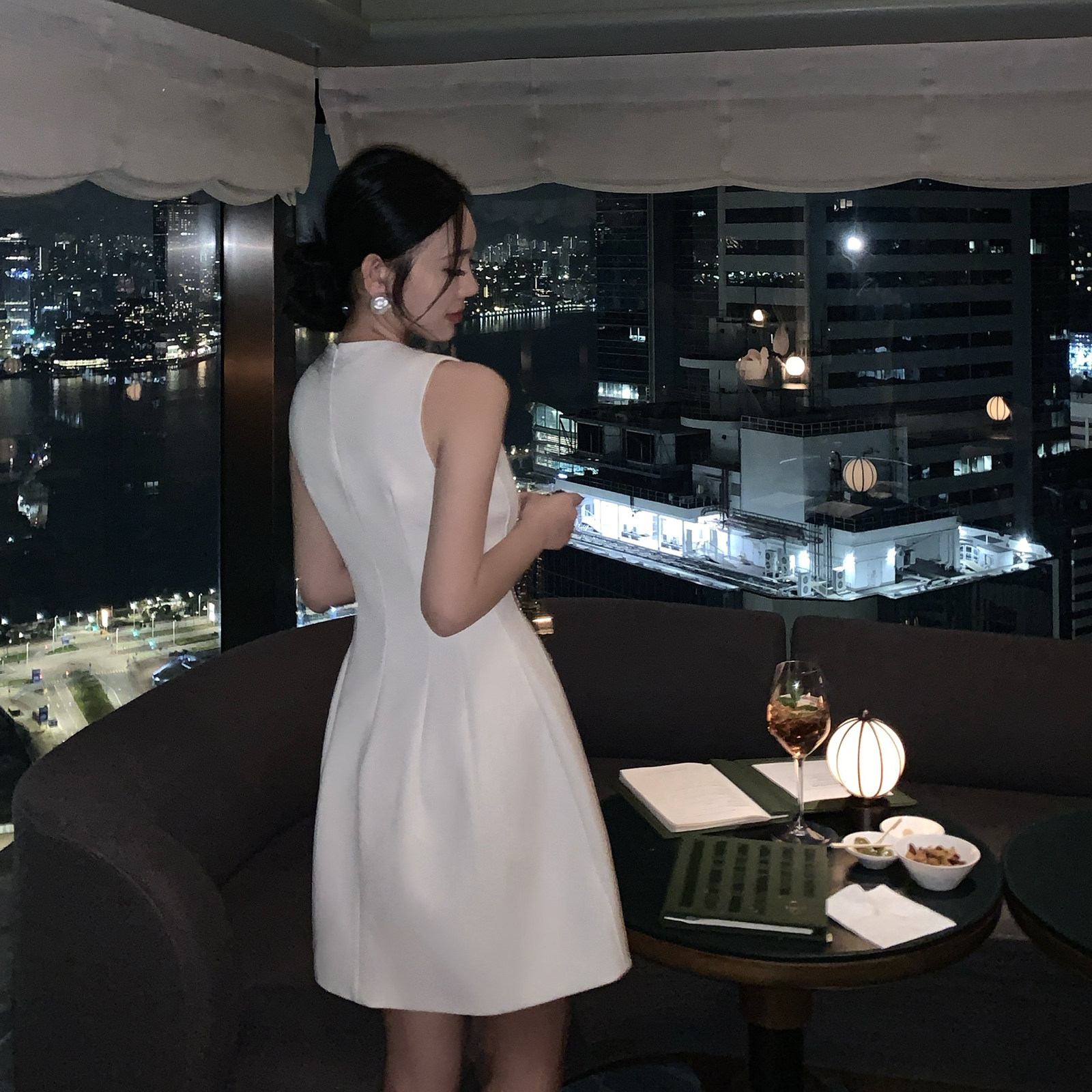 Mas Mash高级设计感灰色羊毛西装连衣裙女气质收腰显瘦背心裙子