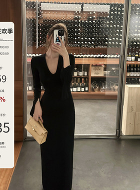 Mas Mash 萤火之光 两件套长袖打底露背收腰显瘦连衣裙女气质长裙