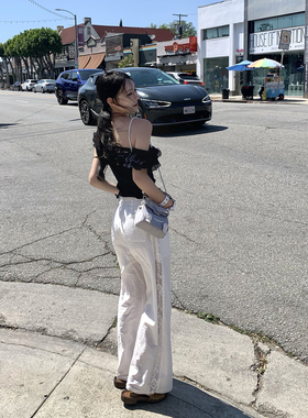 Mas Mash 南风意 2025年夏季薄款亚麻松弛感镂空蕾丝拼接休闲裤