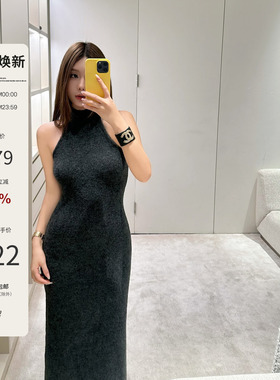 Mas Mash 无袖挂脖针织掐腰修身长款连衣裙内搭外穿显瘦气质裙子