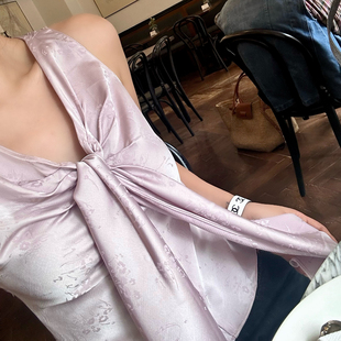 新中式 Mas Mash 海棠春醉 设计感上衣 绸缎提花蝴蝶结系带复古无袖