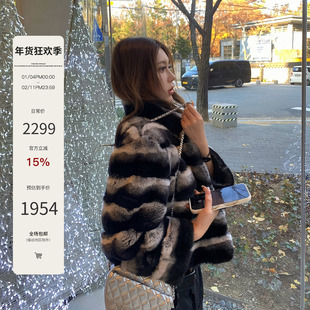 Mas Mash 浪漫香榭 进口安哥拉獭兔双色晕染青紫蓝龙猫短款皮草