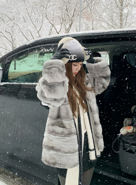 Mas Mash 伯爵夫人 进口獭兔毛龙猫纹皮草外套冬装厚款高级感上衣