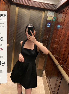 Mas Mash高定礼服新款黑色气质羊毛tr西装料方领收腰连衣裙女