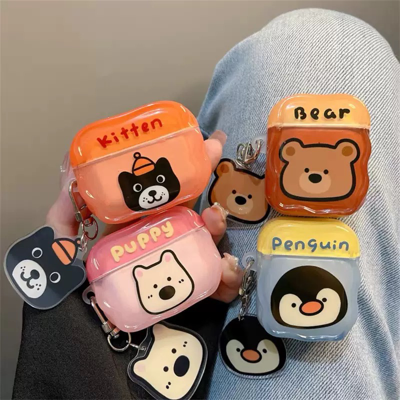 卡通可爱动物带挂件适用airpodspro2保护套airpods3代苹果耳机保护壳airpods1/2耳机套硅胶三代pro2软壳女4代