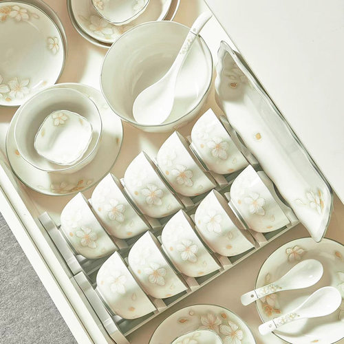 釉下彩陶瓷碗盘碟小清新陶瓷餐具家用乔迁餐具米饭碗面碗汤碗菜碗