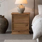 润家家居复古实木床头柜侘寂风简约现代收纳柜抽屉柜老松木小边柜