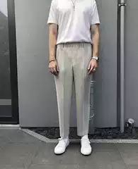 Pleated Pants for Home Wear, Japanese Style, Summer Trendy, Thin, Loose, Drawstring, Casual, Plus Size, Cropped Pants for Men Jf159