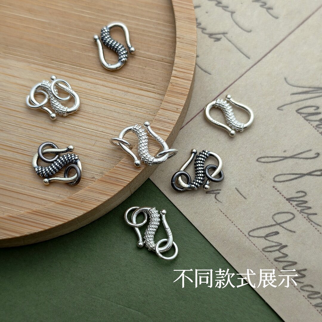 S925银复古做旧蛇鳞纹S扣配件