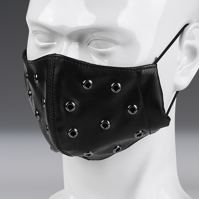 摩托车骑行机车口罩赛博朋克风格面罩时尚潮款PU皮革防尘装饰口罩