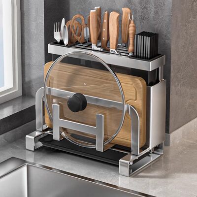 厨房置物架台面可壁挂刀架筷筒锅盖刀具砧板架多功能一体收纳架子