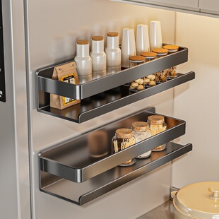 厨房磁吸冰箱置物架外侧收纳调料架子纸巾保鲜膜架家用免打孔挂钩