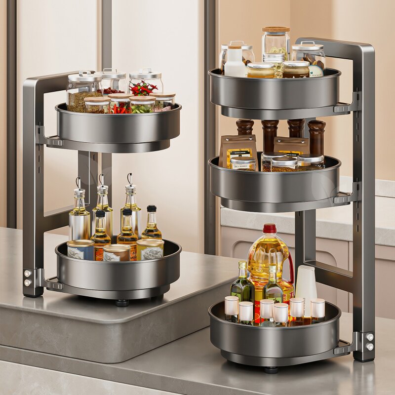 旋转调料置物架厨房调料品架子双层家用台面转角佐料调味品收纳架