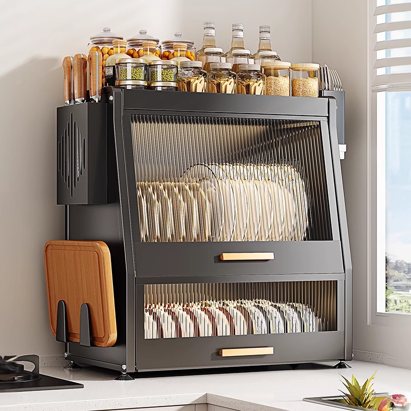 带盖厨房碗碟置物架家用碗柜台面筷盘防尘收纳盒多功能沥水碗碟架