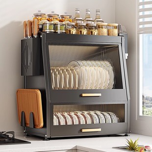 带盖厨房碗碟置物架家用碗柜台面筷盘防尘收纳盒多功能沥水碗碟架