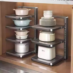 转角置物架锅具收纳架锅架厨房分层台面多层橱柜内下水槽放锅盖架