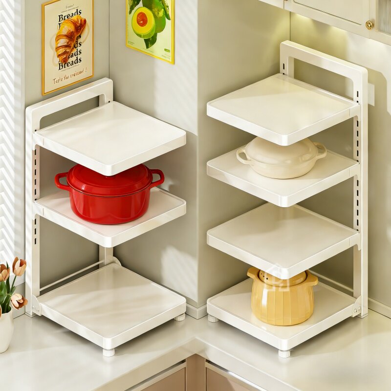 可折叠厨房置物架家用多功能锅具收纳架多层橱柜下水槽分层放锅架