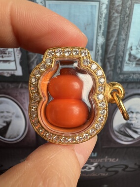 龙婆术2494-2500招财葫芦 k金钻壳萨玛空卡 泰国佛牌招米吊坠保真