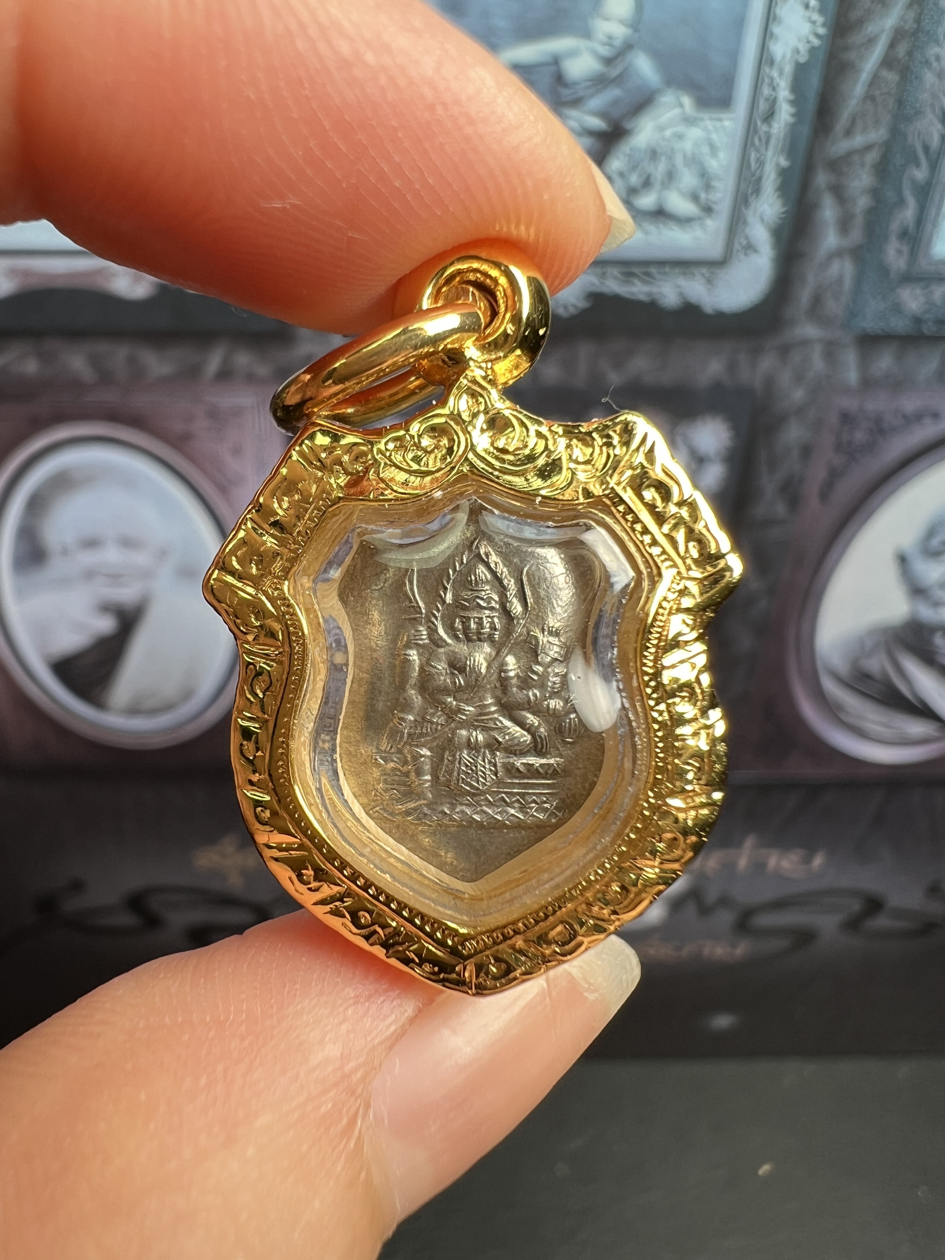 龙婆see2519纯银四面神 k金壳塔帕占卡 泰国佛牌四面佛 吊坠 保真