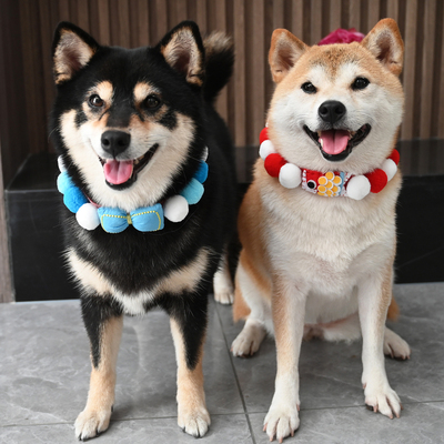 宠物狗狗猫咪雪纳瑞柯基柴犬项圈围脖圣诞节新年毛球项链领结饰品