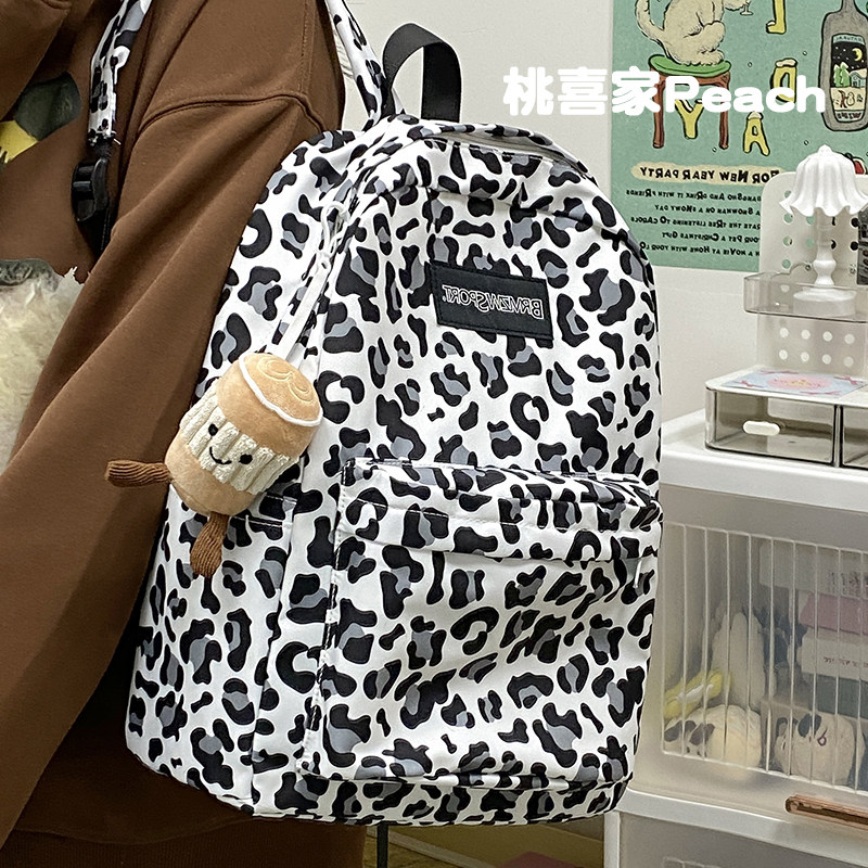 书包女韩版ins风大容量豹纹背包日系男女学生休闲百搭旅行双肩包